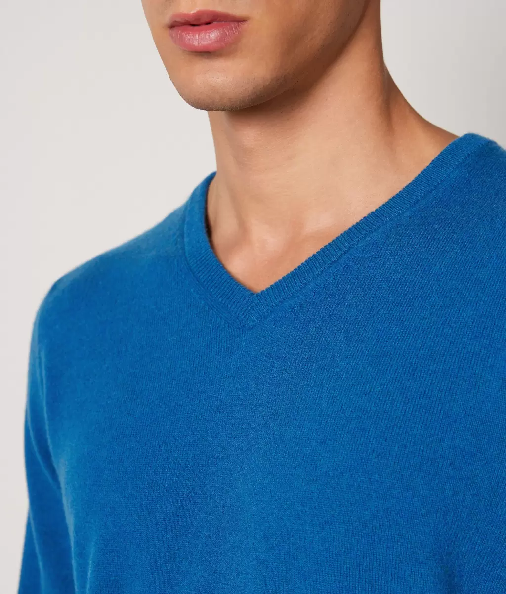 Falconeri Camisola Com Decote V Em Ultrasoft Cashmere Homem Camisolas Decote Em V Blue - 3