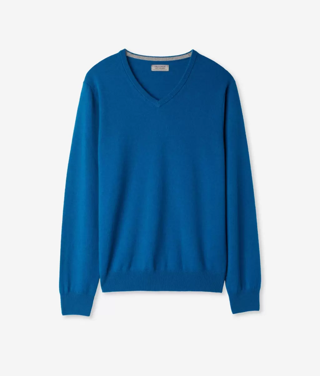 Falconeri Camisola Com Decote V Em Ultrasoft Cashmere Homem Camisolas Decote Em V Blue - 4