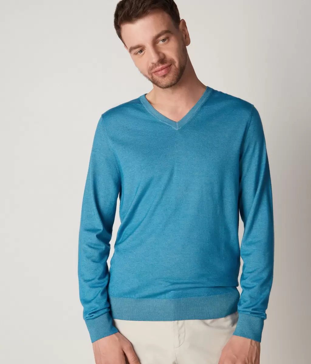 Blue Camisola Com Decote Em V Em Ultrafine Cashmere Homem Camisolas Decote Em V Falconeri - 1