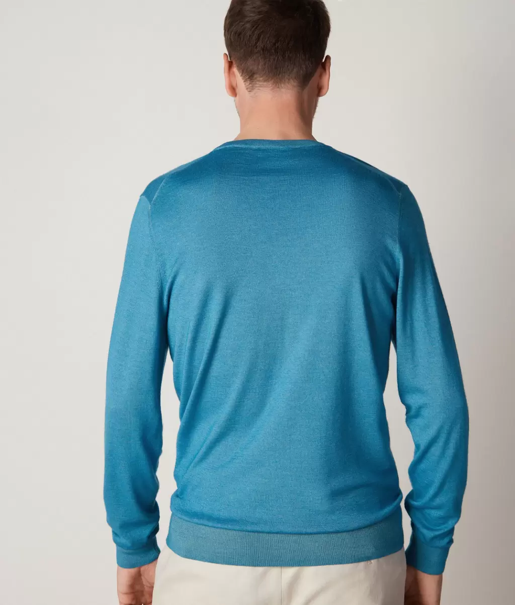 Blue Camisola Com Decote Em V Em Ultrafine Cashmere Homem Camisolas Decote Em V Falconeri - 2
