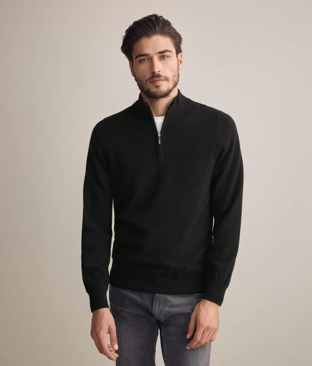 Black Falconeri Camisolas Decote Em V Homem Camisola Gola Alta Meio Fecho Em Ultrasoft Cashmere - 1