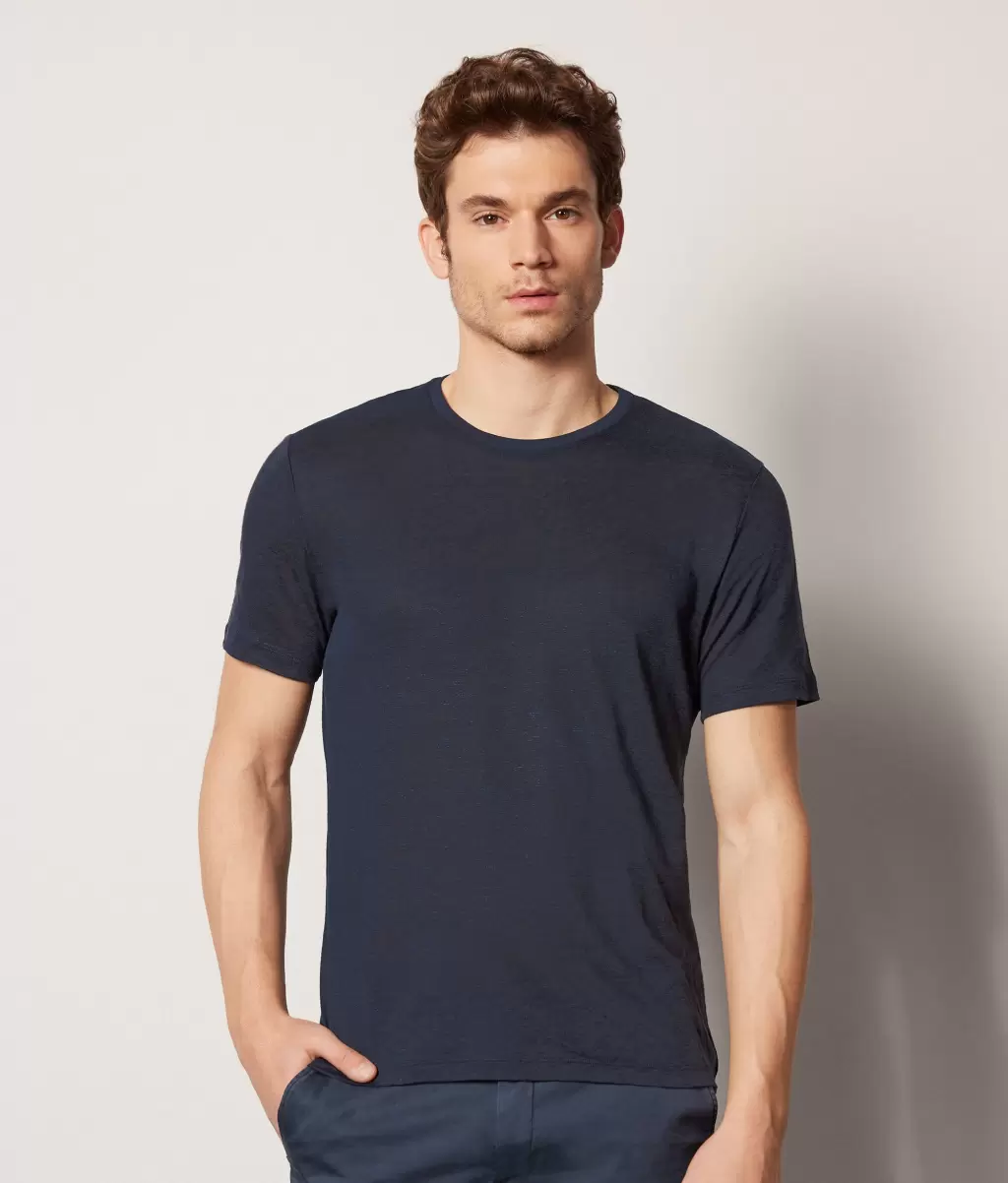 T-Shirt De Linho Homem T-Shirts E Polos Blue Falconeri - 1