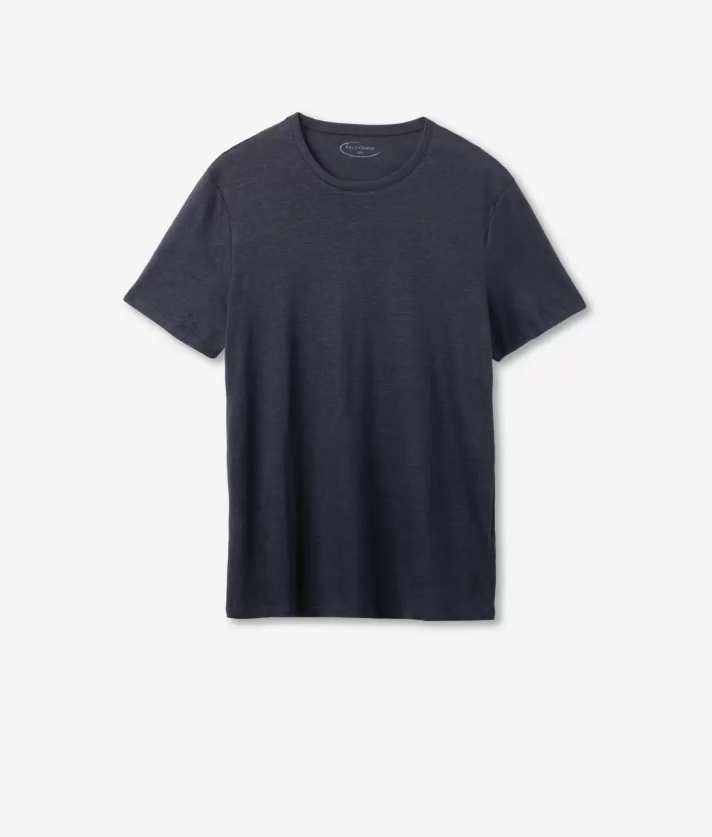 T-Shirt De Linho Homem T-Shirts E Polos Blue Falconeri - 4
