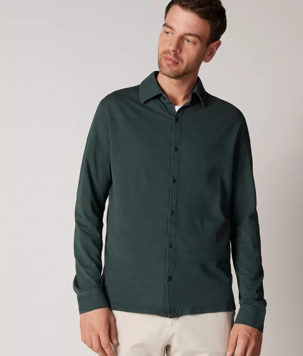 Camisas Dark_Green Homem Falconeri Camisa Em Algodão E Seda Piquet - 1