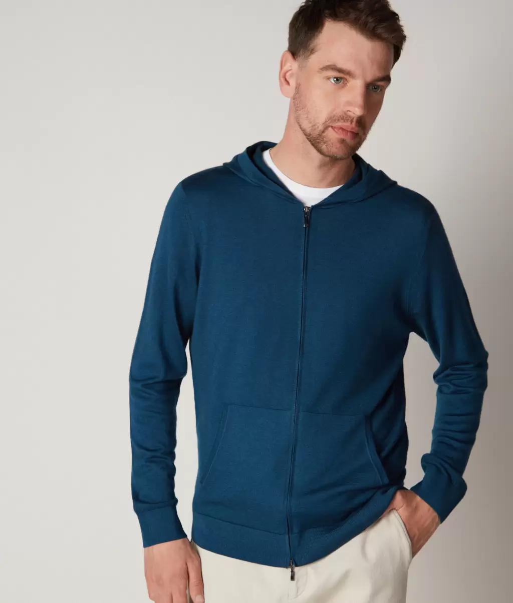 Homem Blue Sweatshirt Com Capuz Em Ultrafine Cashmere Cardigans Falconeri - 1