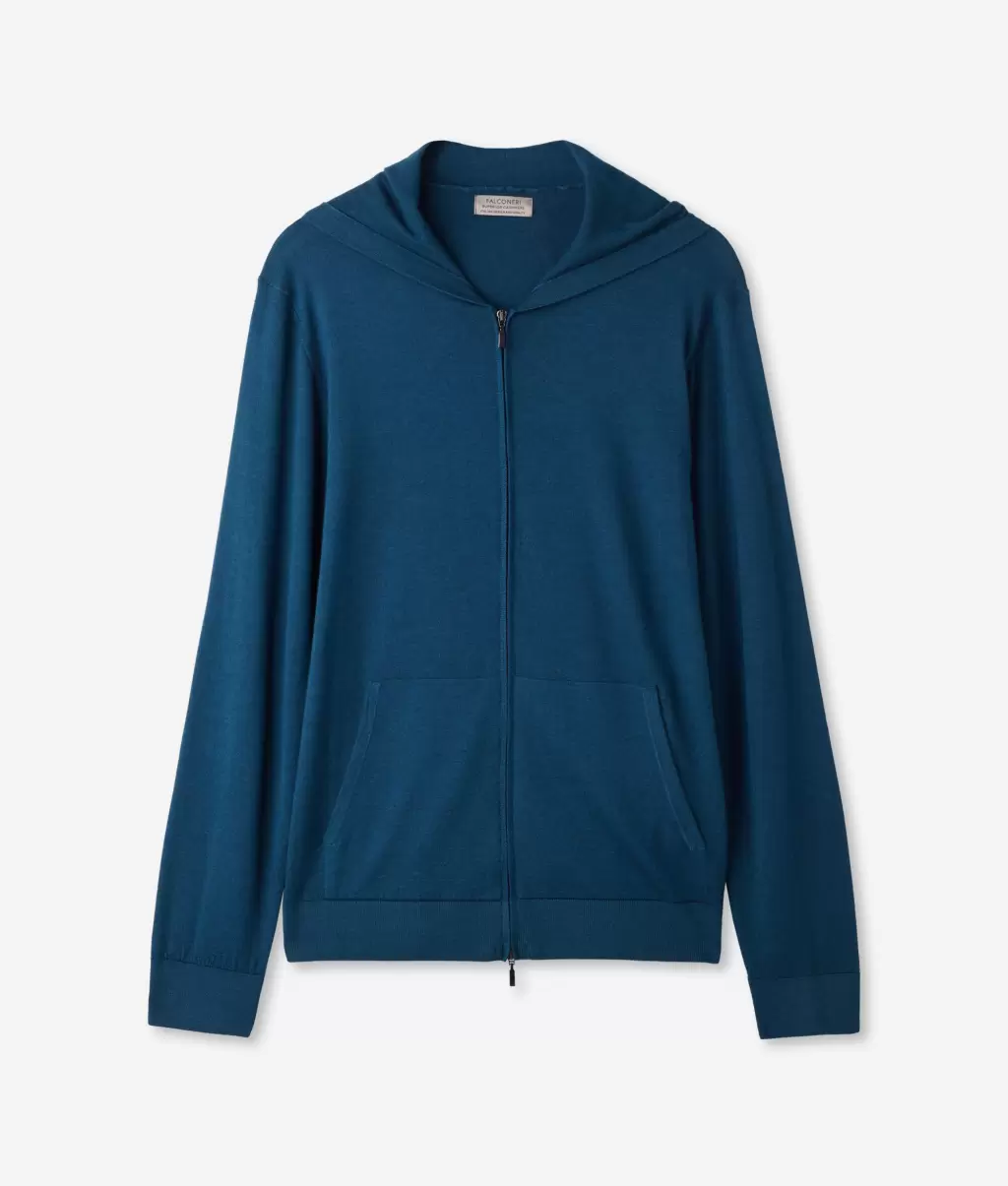 Homem Blue Sweatshirt Com Capuz Em Ultrafine Cashmere Cardigans Falconeri - 4