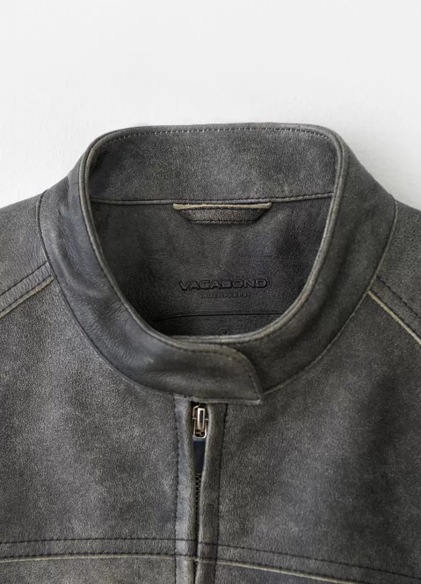 The Moto Jacket Mulher Integridade Vagabond Moto Jacket Dark Grey Texture Leather - 3