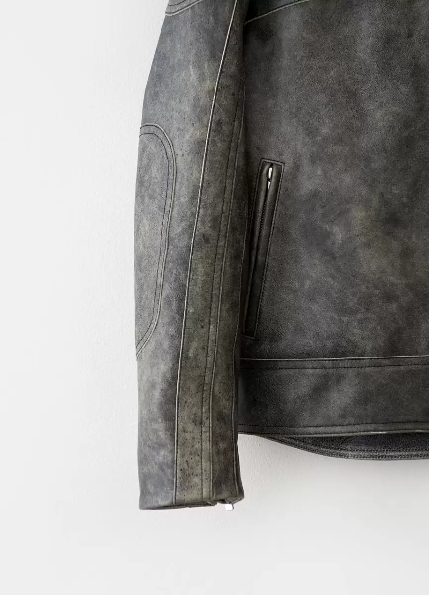 The Moto Jacket Mulher Integridade Vagabond Moto Jacket Dark Grey Texture Leather - 4