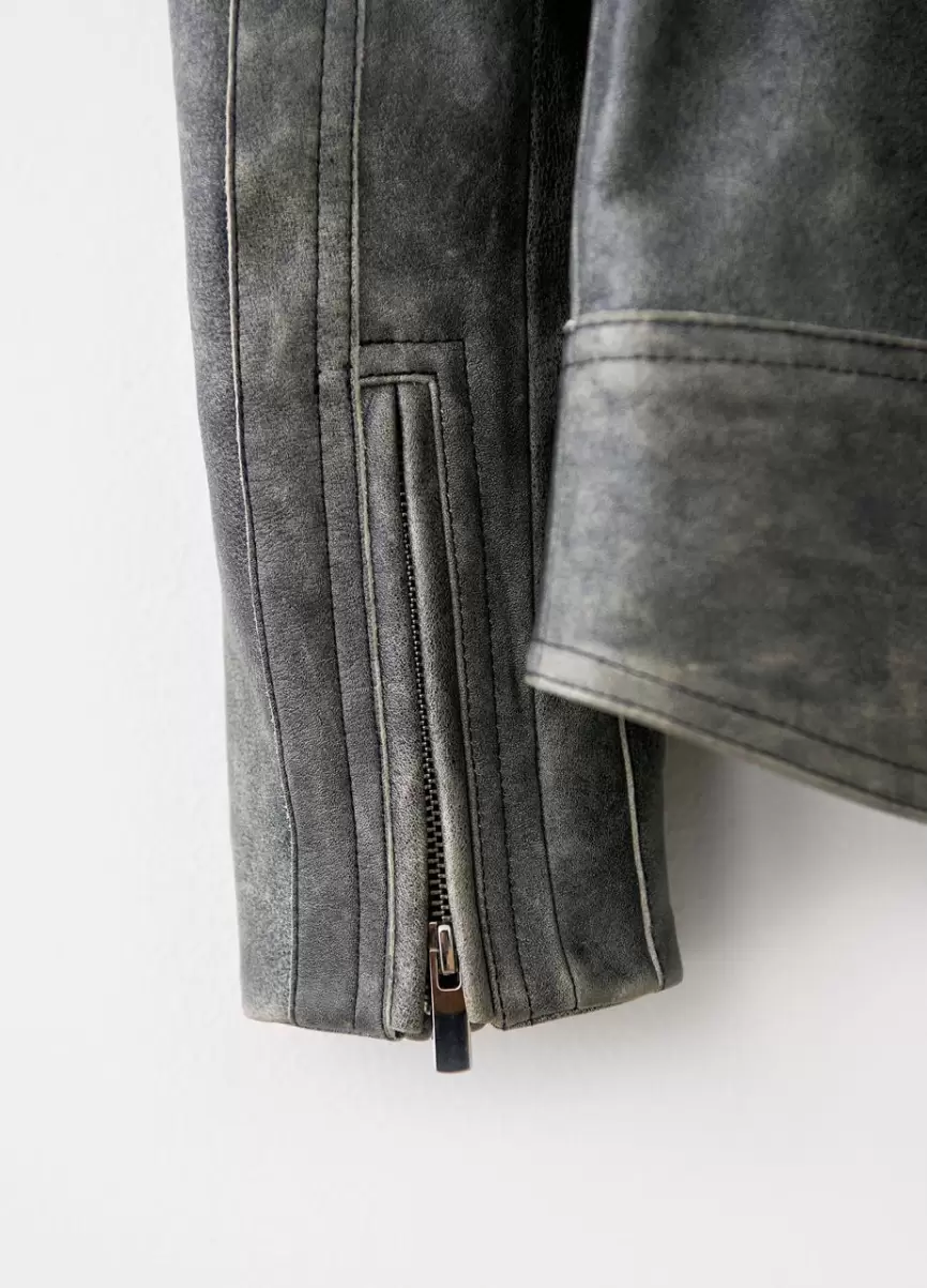 The Moto Jacket Mulher Integridade Vagabond Moto Jacket Dark Grey Texture Leather