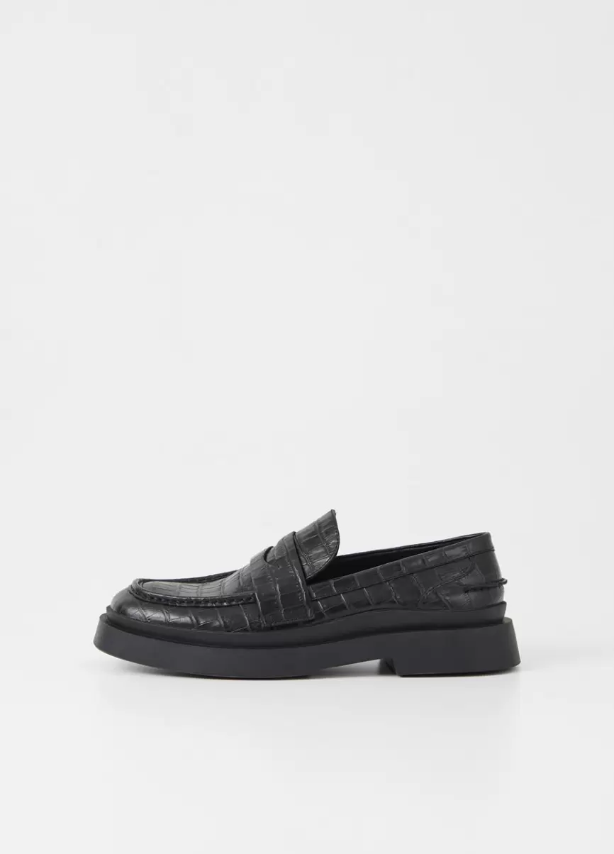 Vagabond Mike Loafer Homem Loafers Produtos Recomendados Black Croc Embossed Leather - 1