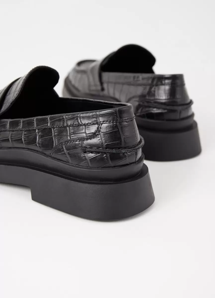 Vagabond Mike Loafer Homem Loafers Produtos Recomendados Black Croc Embossed Leather - 4