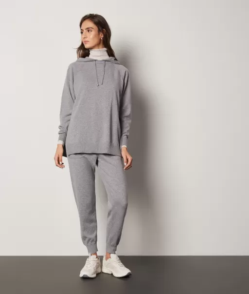 Falconeri Grey Senhora Sweatshirt Comprida Com Decote Redondo Em Ultrasoft Cashmere Com Capuz Camisolas Decote Redondo
