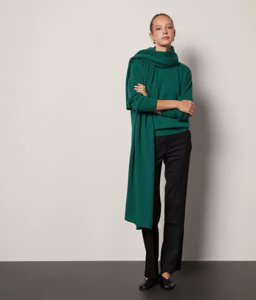 Falconeri Senhora Dark_Green Camisola Em Ultrasoft Cashmere Com Decote Em Barco Camisolas Decote Redondo