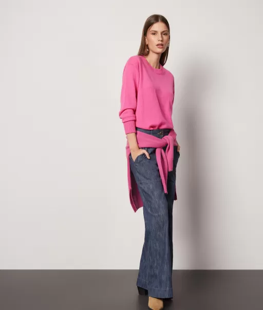 Senhora Camisola Com Decote Redondo Mangas Curtas Em Ultrasoft Cashmere Camisolas Decote Redondo Falconeri Pink