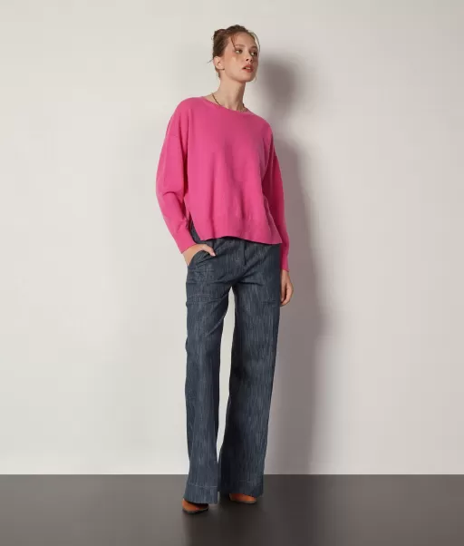 Falconeri Camisolas Decote Redondo Camisola De Decote Redondo Em Ultrasoft Cashmere Com Aberturas Pink Senhora