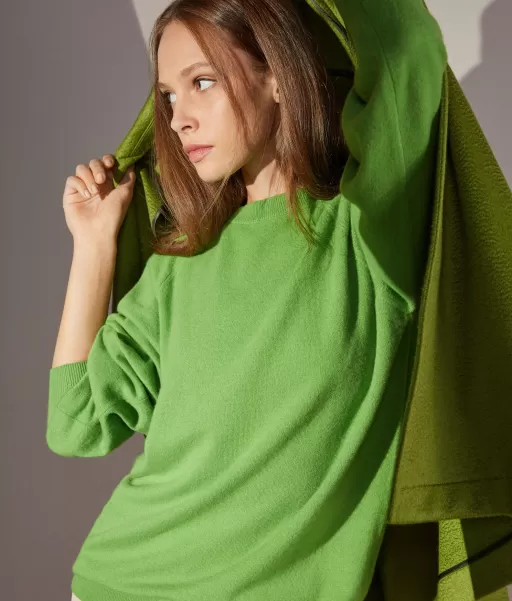 Maxicamisola Com Decote Redondo Em Ultrasoft Cashmere Falconeri Senhora Camisolas Decote Redondo Green