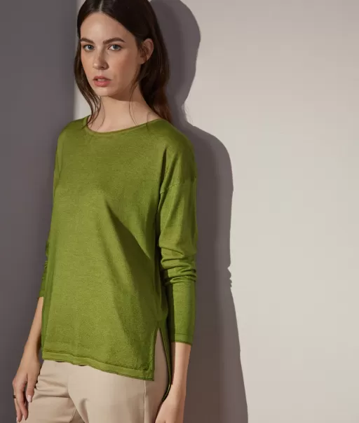 Senhora Green Falconeri Camisolas Decote Redondo Camisola Com Decote Em Barco Em Ultrafine Cashmere
