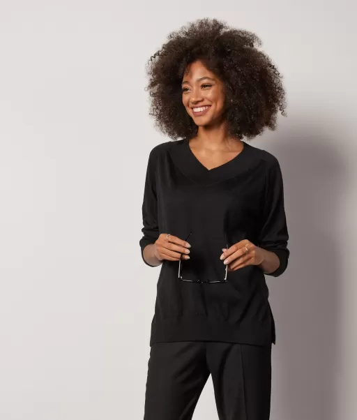 Black Senhora Camisolas Decote Em V Falconeri Camisola Com Decote Em V Em Ultrafine Cashmere