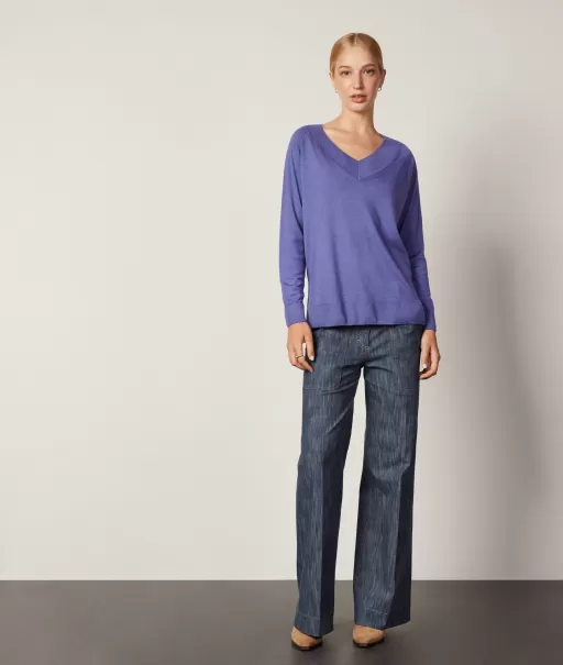 Camisolas Decote Em V Senhora Camisola Com Decote Em V Em Ultrafine Cashmere Falconeri Violet