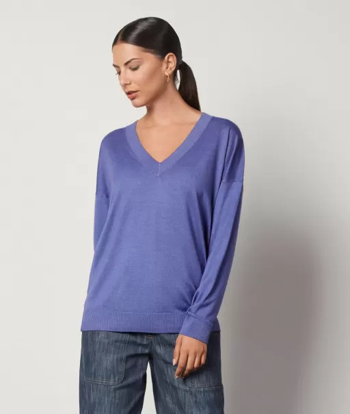 Camisola Com Decote Em V Em Ultrafine Cashmere Falconeri Senhora Camisolas Decote Em V Violet