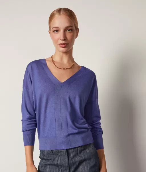 Camisola Com Decote Em V Em Ultrafine Cashmere Senhora Falconeri Camisolas Decote Em V Violet