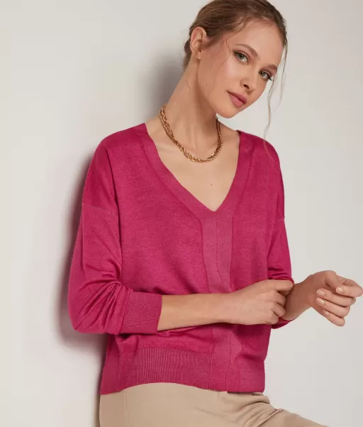 Senhora Falconeri Pink Camisolas Decote Em V Camisola Com Decote Em V Em Ultrafine Cashmere