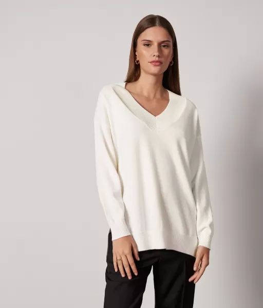 Camisola Oversize Em Ultrasoft Cashmere Com Decote Em V Falconeri Camisolas Decote Em V Senhora White