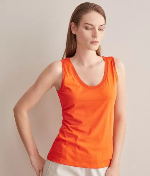 Top Com Largo Decote Joia Em Seda Fresca Orange Falconeri Tops E T-Shirts Senhora