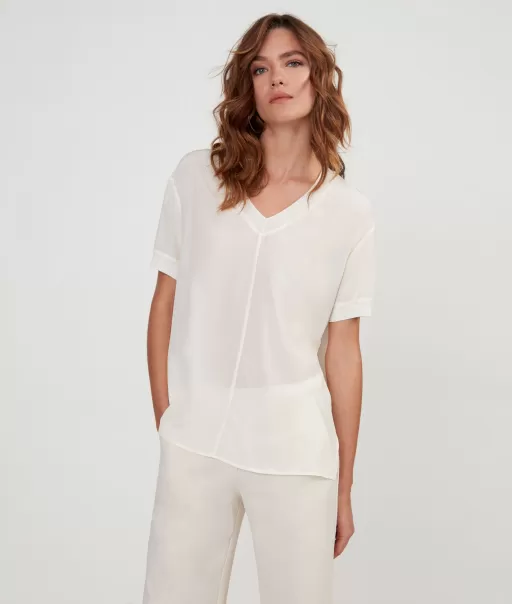 White Senhora Tops E T-Shirts T-Shirt De Seda E Algodão Com Decote Em V Falconeri