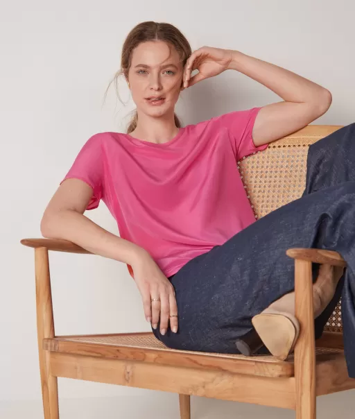 Pink Senhora Falconeri Tops E T-Shirts T-Shirt Com Decote Redondo Em Seda