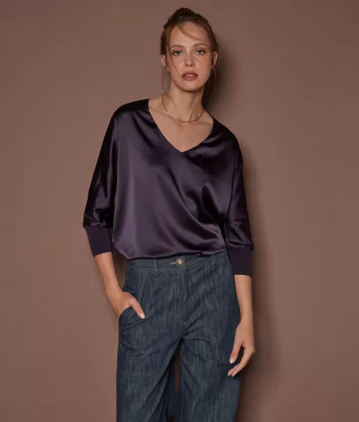 Blusa Com Decote Em V Em Seda Violet Falconeri Camisas E Blusas Senhora