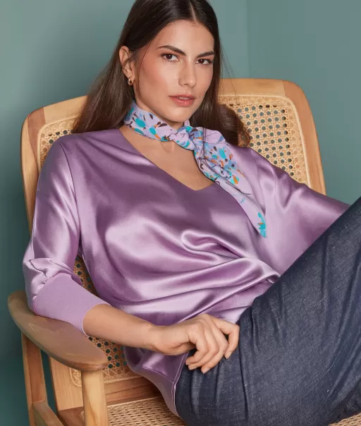 Senhora Camisas E Blusas Violet Blusa Com Decote Em V Em Seda Falconeri