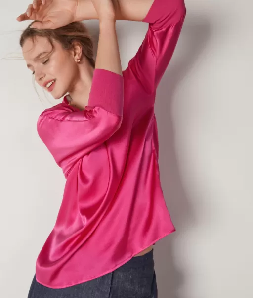 Camisas E Blusas Senhora Blusa Com Decote Em V Em Seda Pink Falconeri
