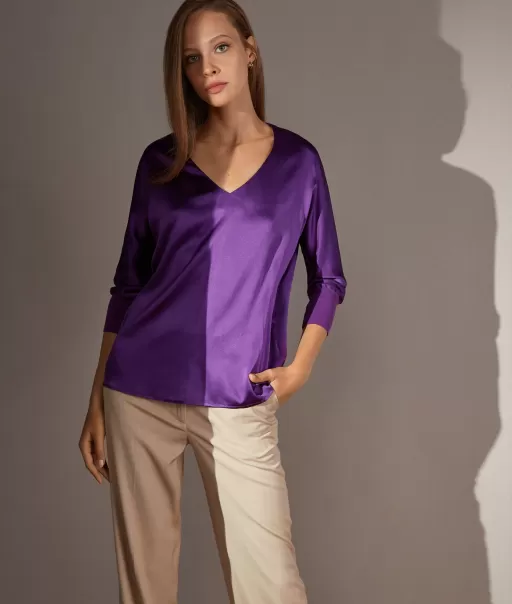 Falconeri Blusa Com Decote Em V Em Seda Senhora Violet Camisas E Blusas
