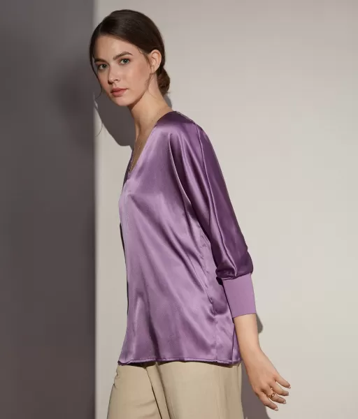 Senhora Camisas E Blusas Falconeri Blusa Com Decote Em V Em Seda Violet