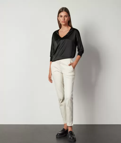 Senhora Falconeri Black Blusa Com Decote Em V Em Seda Camisas E Blusas