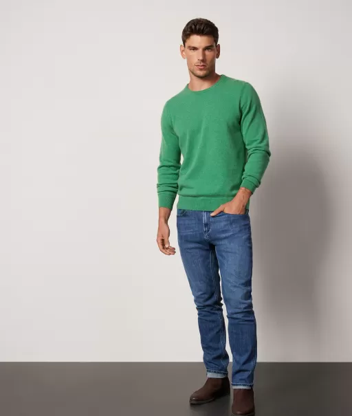 Homem Camisola Com Decote Redondo Em Ultrasoft Cashmere Camisolas Decote Redondo Green Falconeri