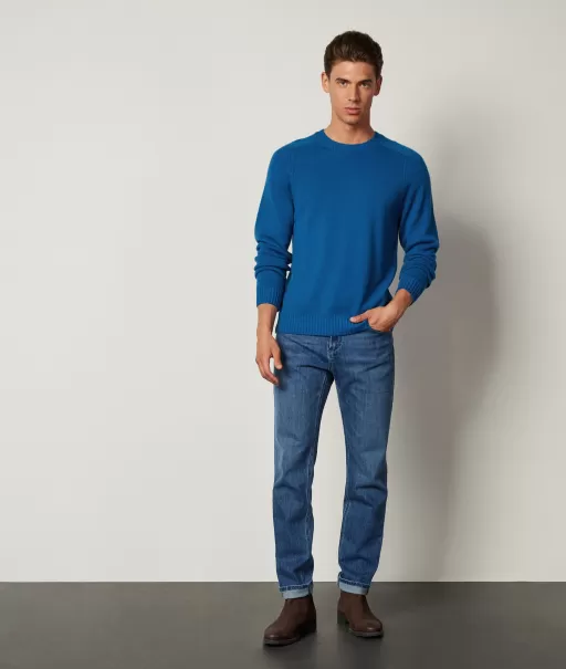 Camisola Com Decote Redondo Em Ultrasoft Cashmere Falconeri Homem Blue Camisolas Decote Redondo