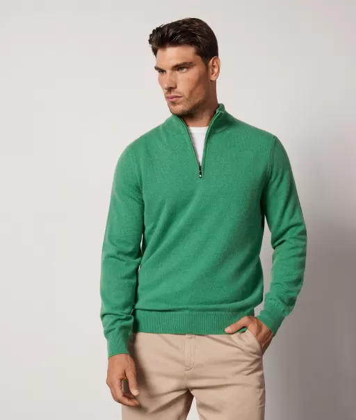 Green Camisola Gola Alta Meio Fecho Em Ultrasoft Cashmere Falconeri Camisolas Decote Em V Homem