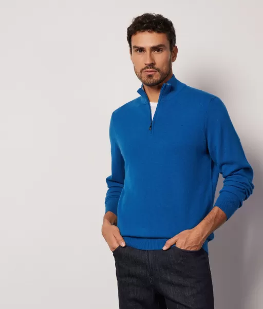 Falconeri Camisolas Decote Em V Camisola Gola Alta Meio Fecho Em Ultrasoft Cashmere Homem Blue