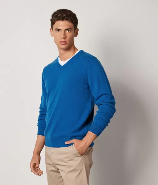 Falconeri Camisola Com Decote V Em Ultrasoft Cashmere Homem Camisolas Decote Em V Blue