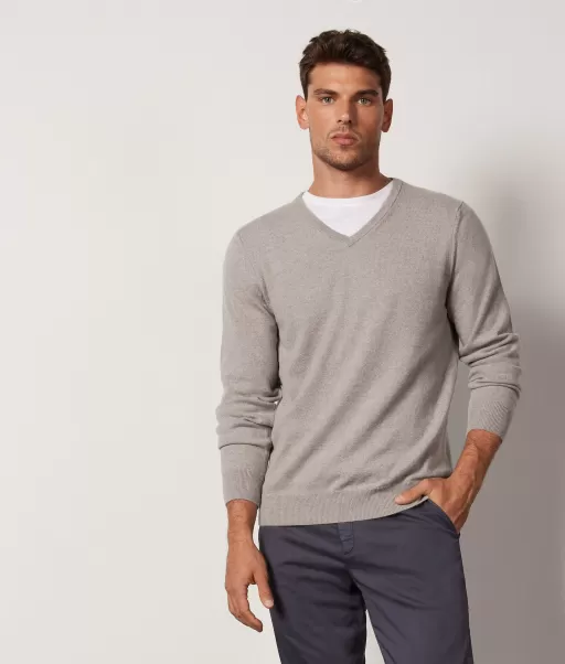 Falconeri Grey Camisola Com Decote V Em Ultrasoft Cashmere Homem Camisolas Decote Em V