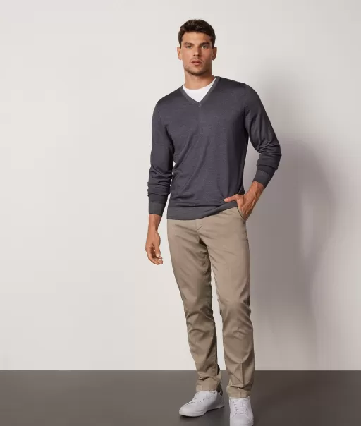 Camisola Com Decote Em V Em Ultrafine Cashmere Camisolas Decote Em V Falconeri Grey Homem