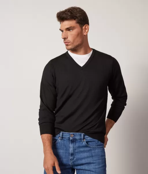 Homem Camisola Com Decote Em V Em Ultrafine Cashmere Falconeri Camisolas Decote Em V Black