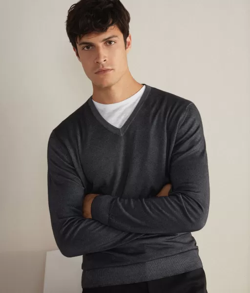 Camisolas Decote Em V Homem Grey Falconeri Pullover Com Decote Em V Ultrafine Cashmere