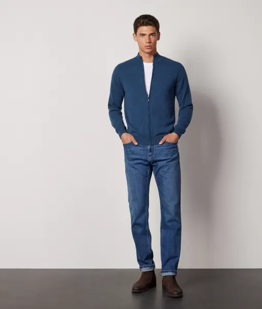 Blue Falconeri Homem Cardigan Com Fecho Completo Em Ultrasoft Cashmere Cardigans