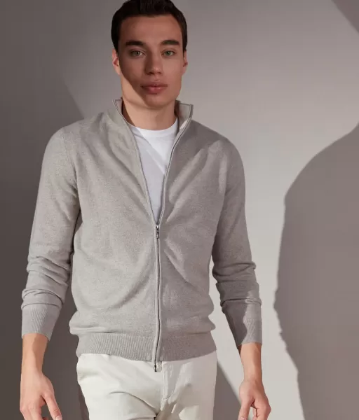 Homem Cardigan Com Fecho Completo Em Ultrasoft Cashmere Cardigans Falconeri Grey