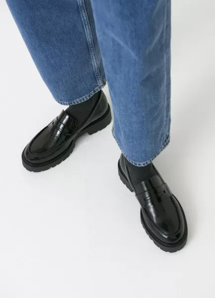 Vagabond Na Moda Loafers Black Patent Leather Mulher Kenova Loafer