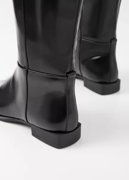 Vagabond Black Polished Leather Mulher Salma Tall Boots Personalidade Botas