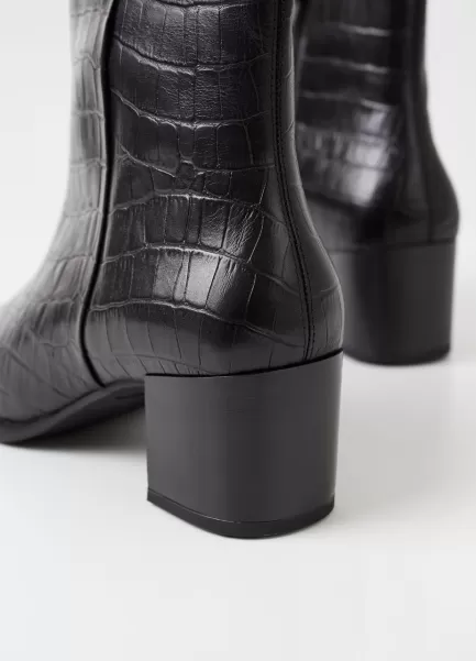 Botas Giselle Boots Vagabond Black Embossed Leather Oferta Mulher